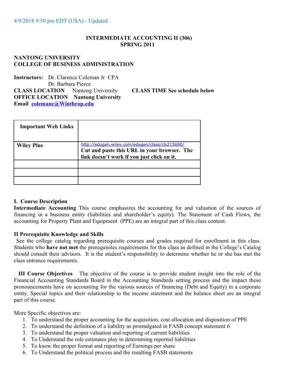 Accounting 306 Schedule of Activities Page 19