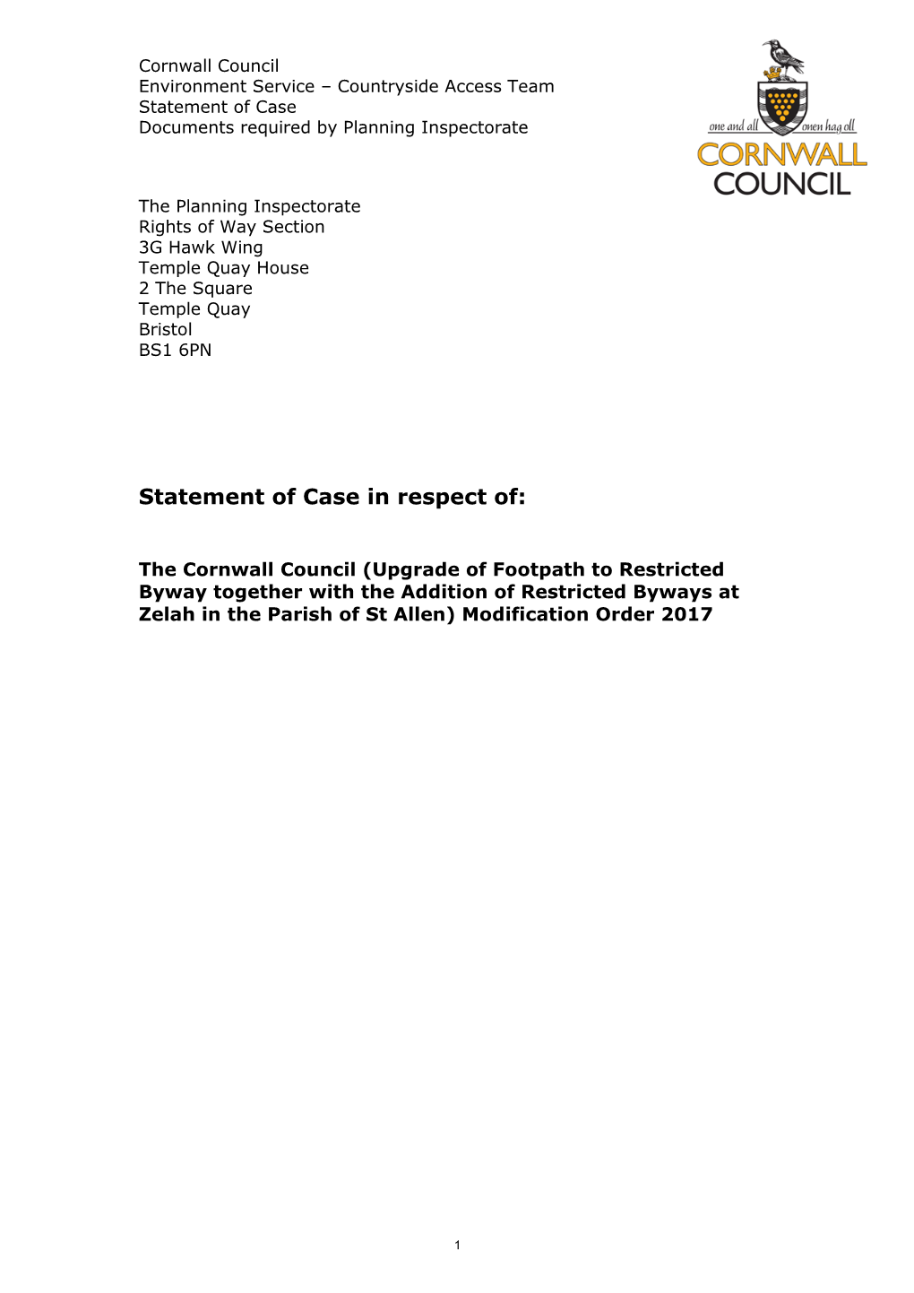 Statement of Case Documents Required by Planning Inspectorate