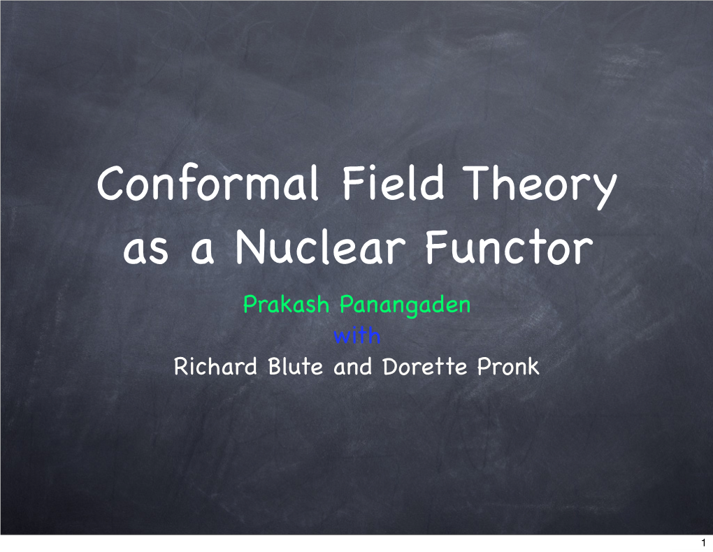 Talk at MFPS April 2007 on Conformal Field Theory As a Nuclear Functor