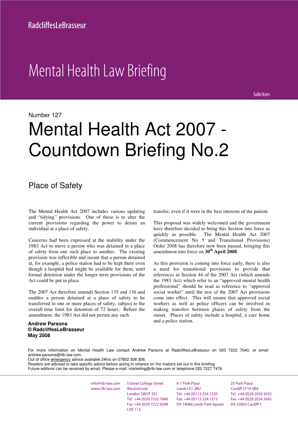 Mental Health Law Briefing Mental Health Act