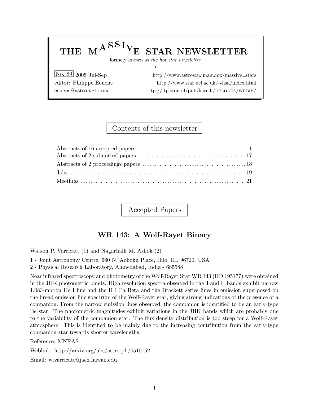 The Massive Star Newsletter