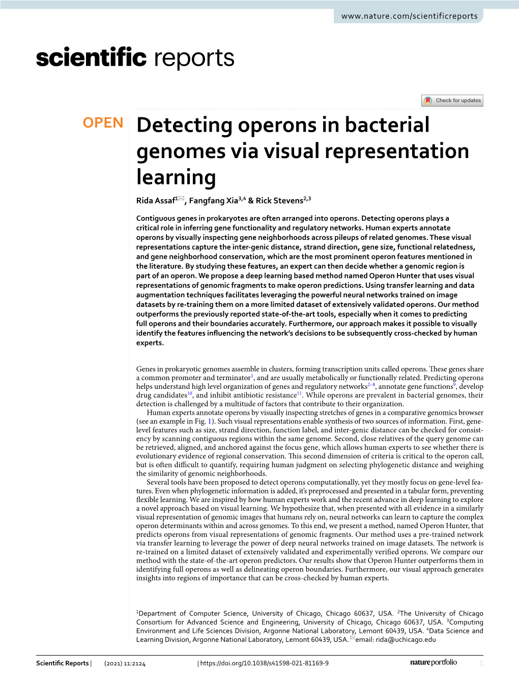 Detecting Operons in Bacterial Genomes Via Visual Representation Learning Rida Assaf1*, Fangfang Xia3,4 & Rick Stevens2,3