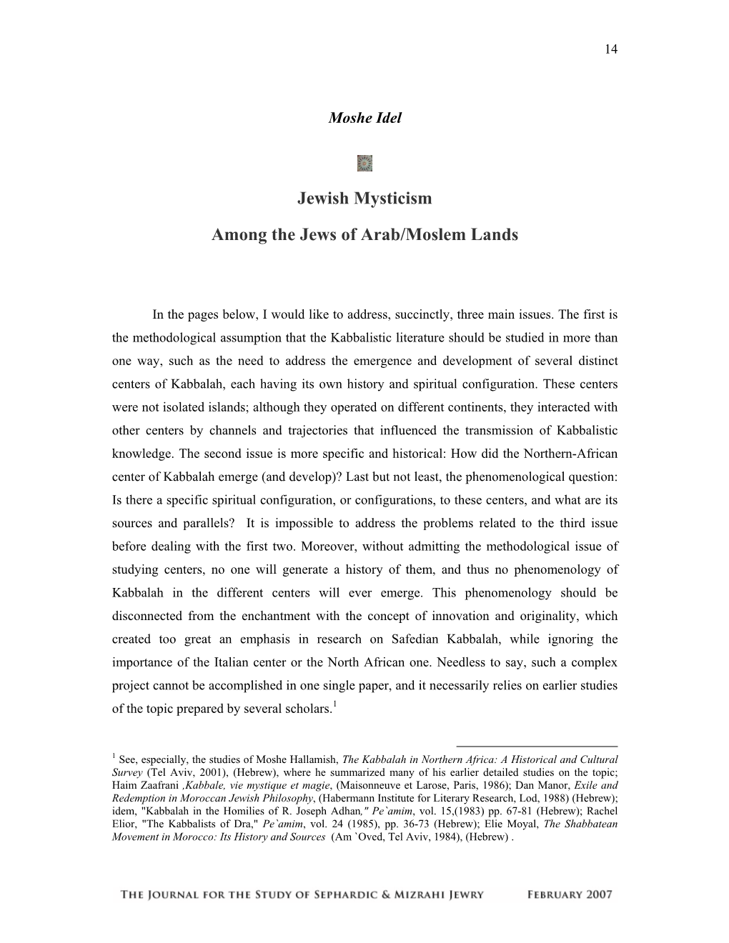 Jewish Mysticism Among the Jews of Arab/Moslem Lands