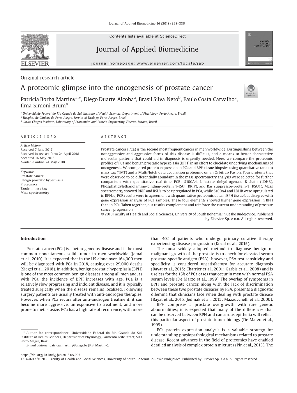 A Proteomic Glimpse Into the Oncogenesis of Prostate Cancer