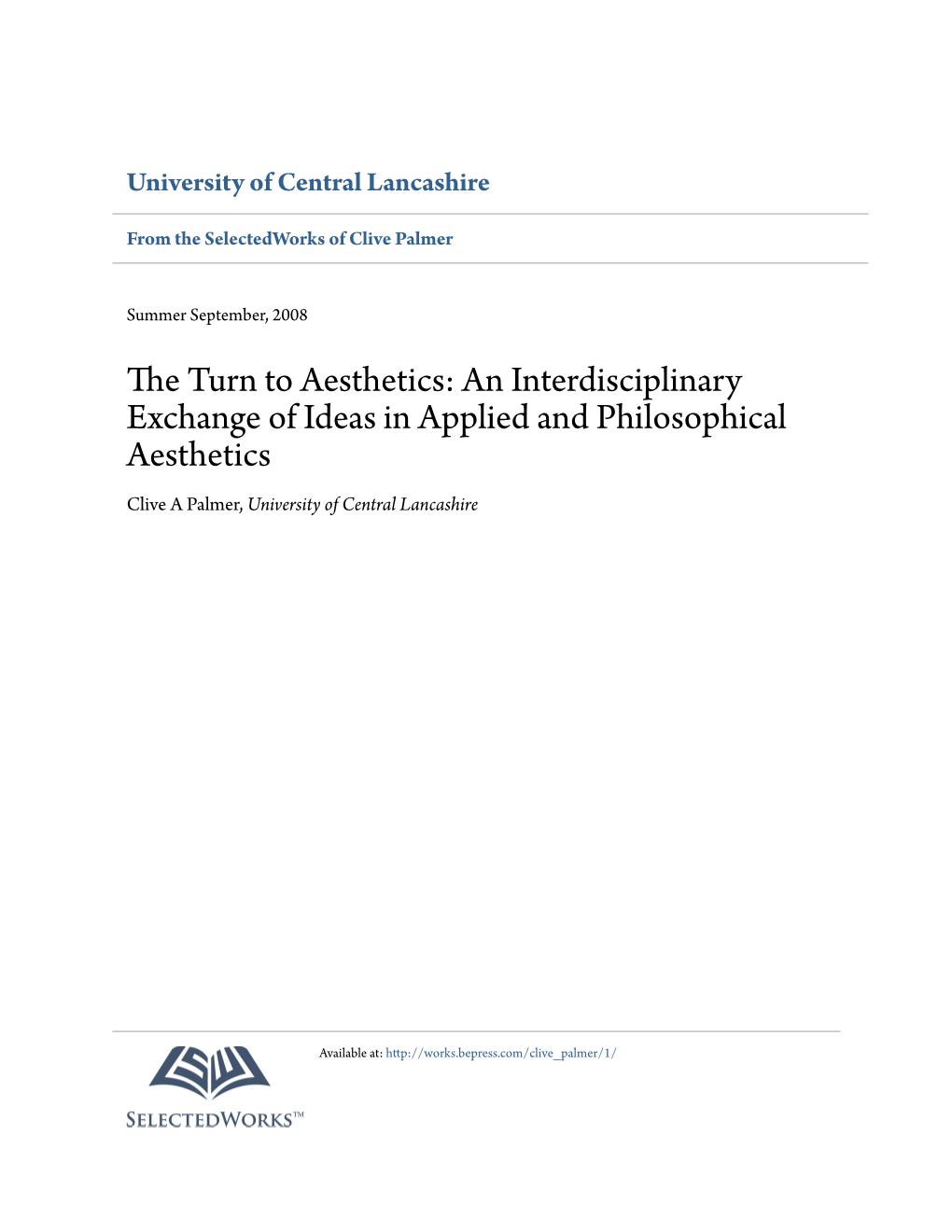 The Turn to Aesthetics: an Interdisciplinary Exchange of Ideas