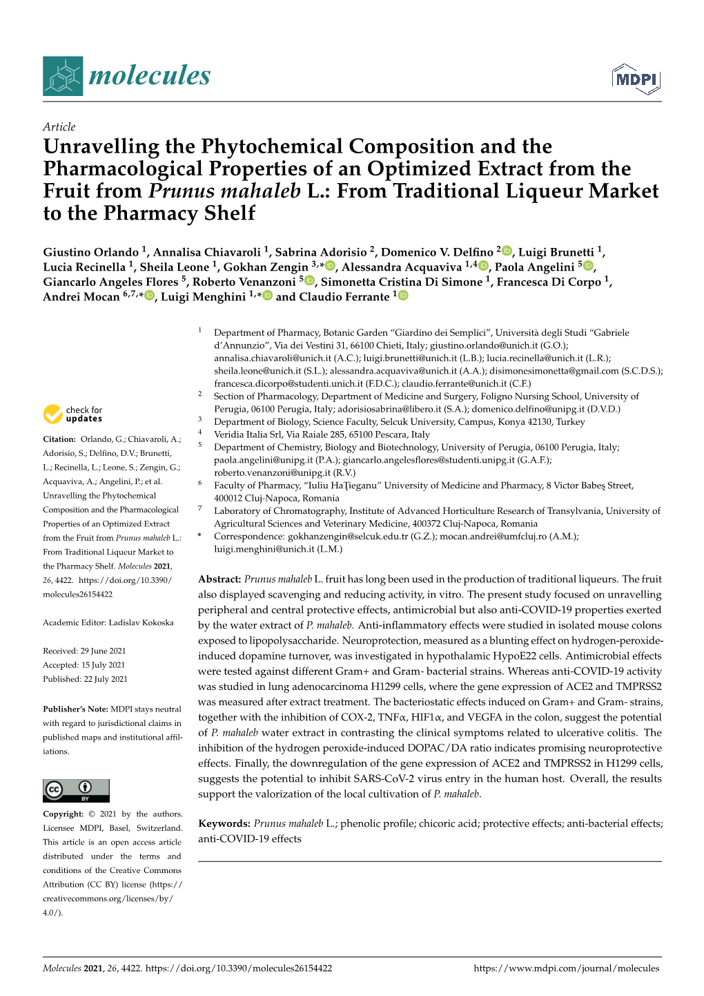 Unravelling the Phytochemical Composition and the Pharmacological Properties of an Optimized Extract from the Fruit from Prunus