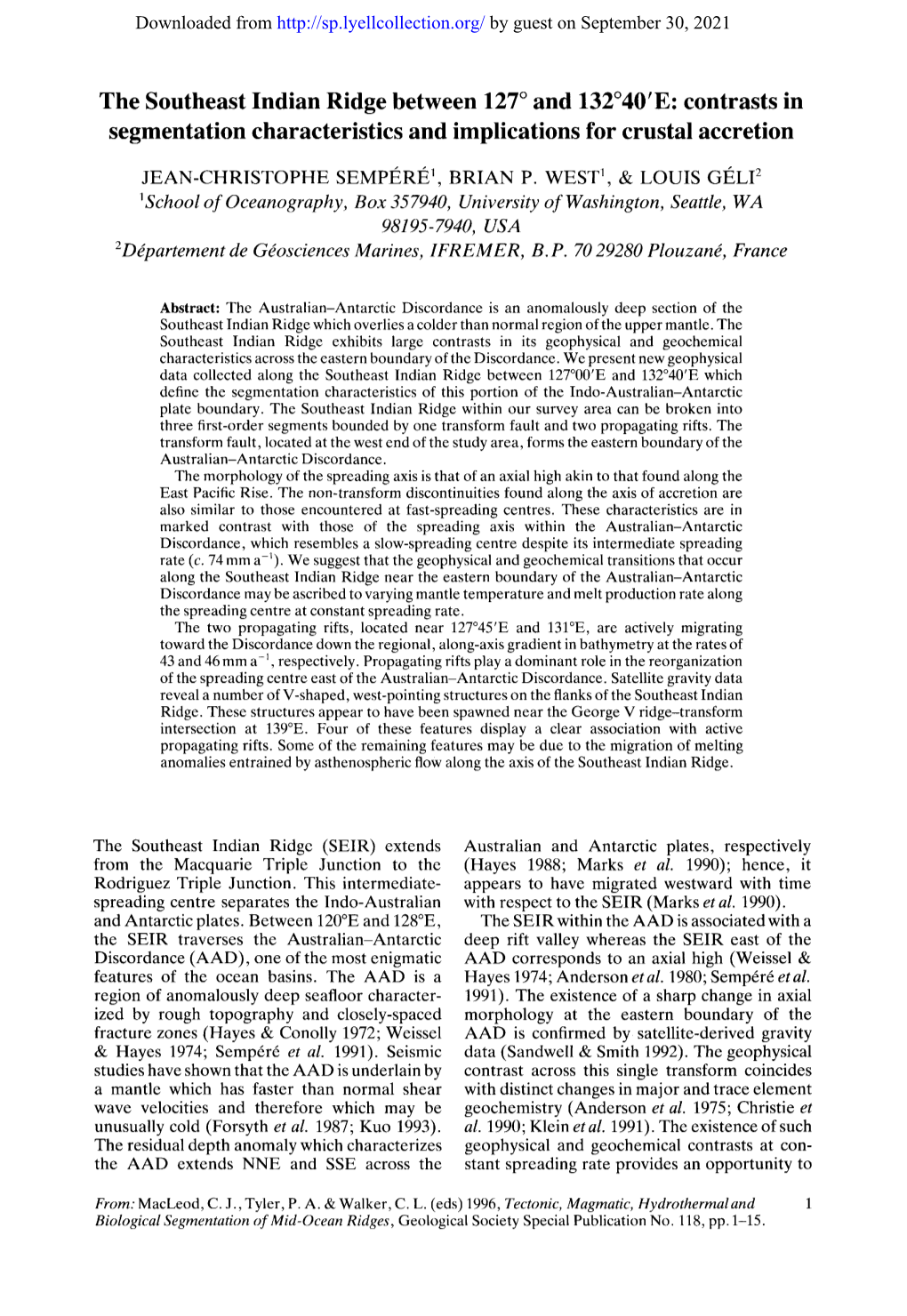 The Southeast Indian Ridge Between 127° and 132°40′E: Contrasts In