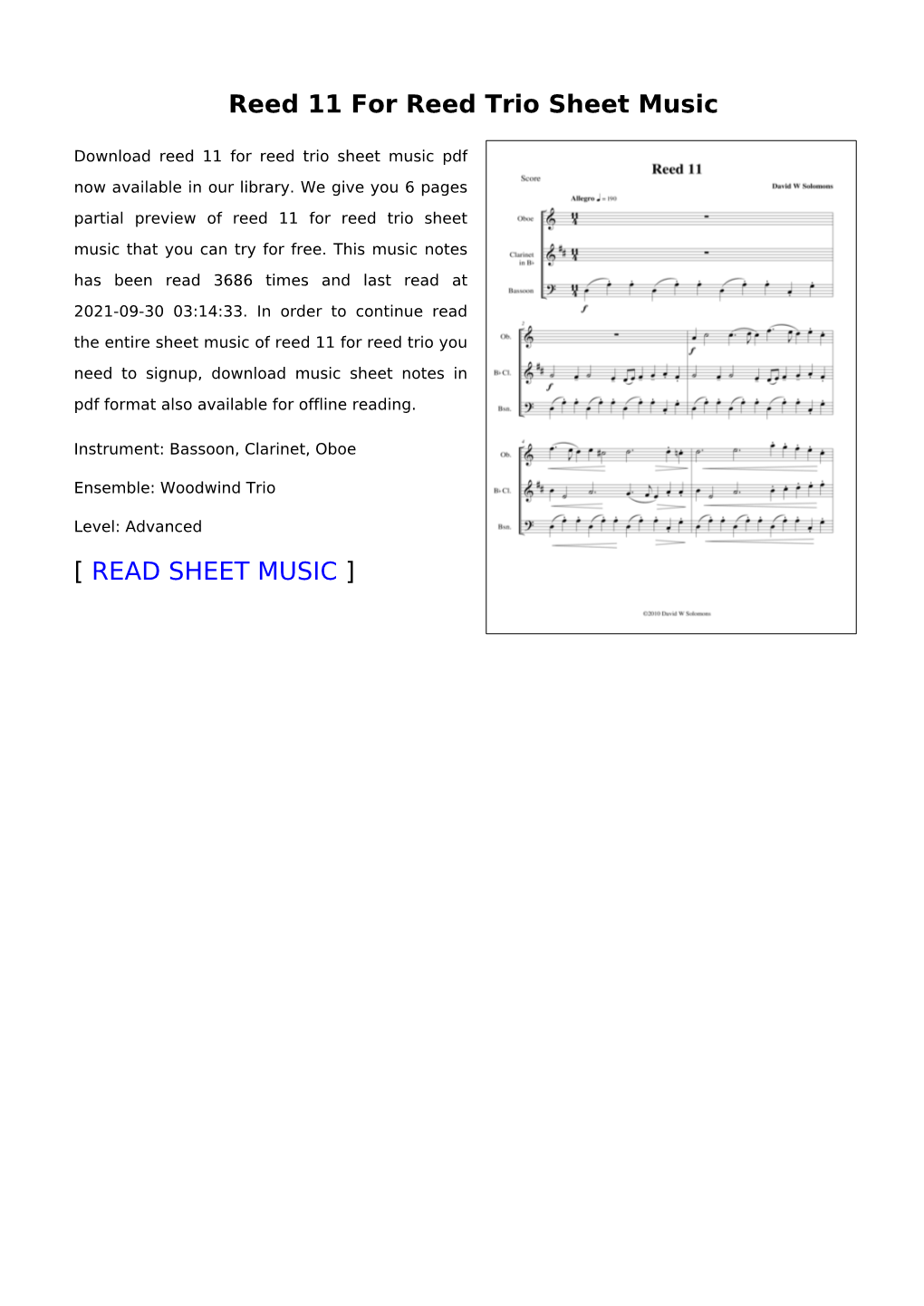 Reed 11 for Reed Trio Sheet Music