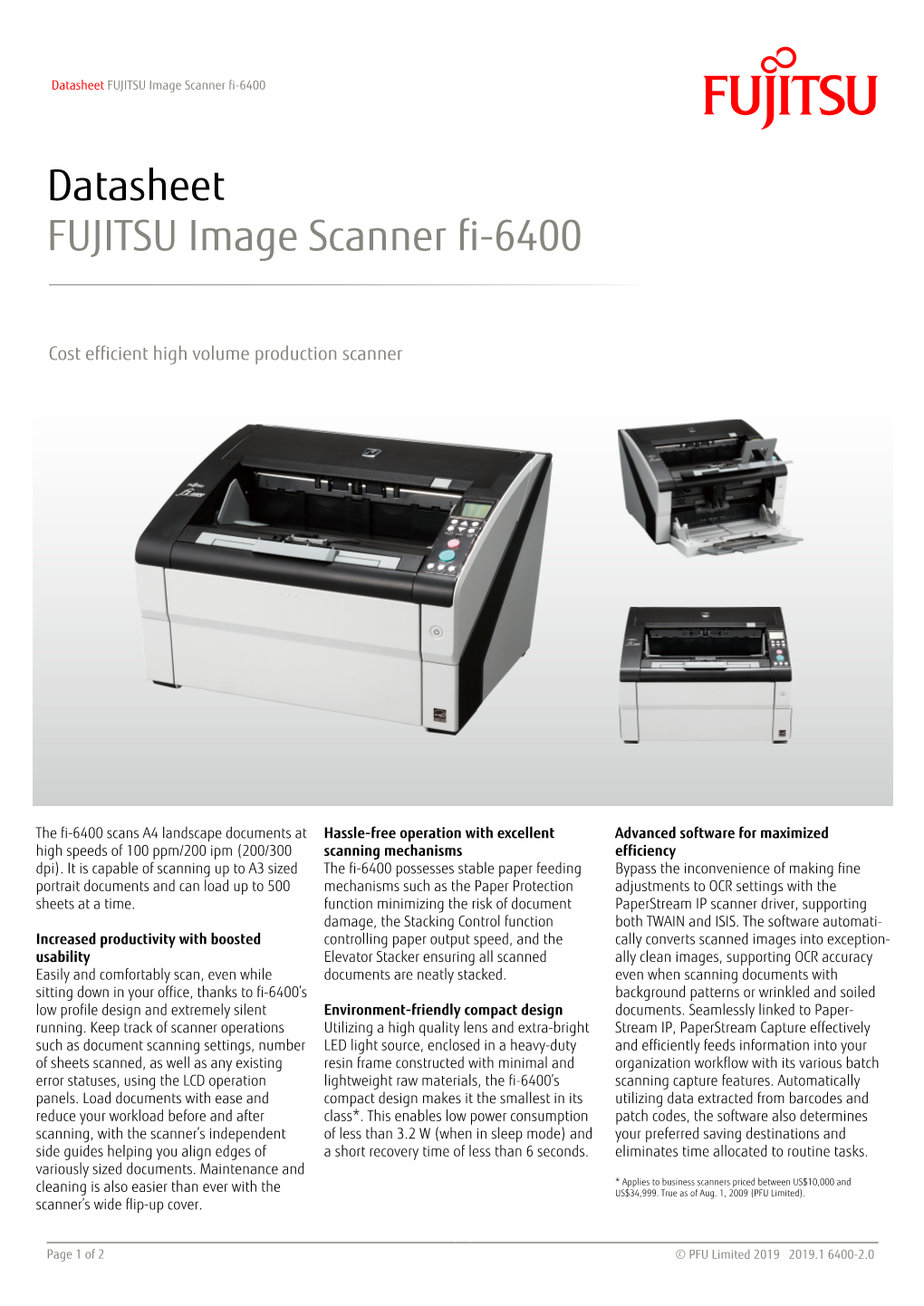 FUJITSU Image Scanner Fi-6400 Datasheet