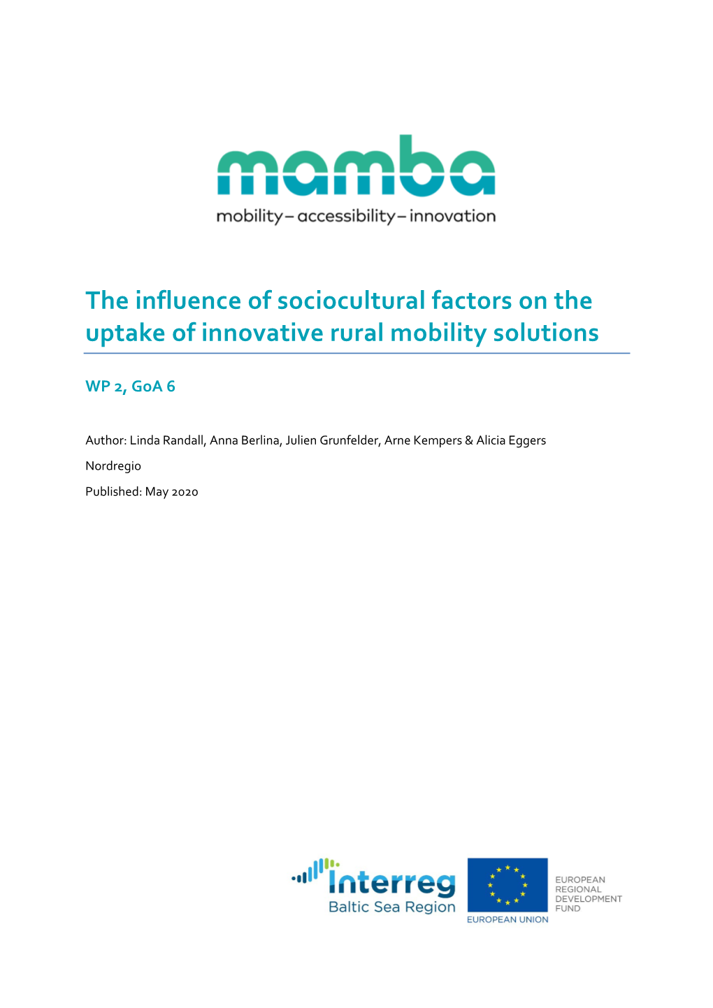 The Influence of Sociocultural Factors on the Uptake of Innovative Rural Mobility Solutions