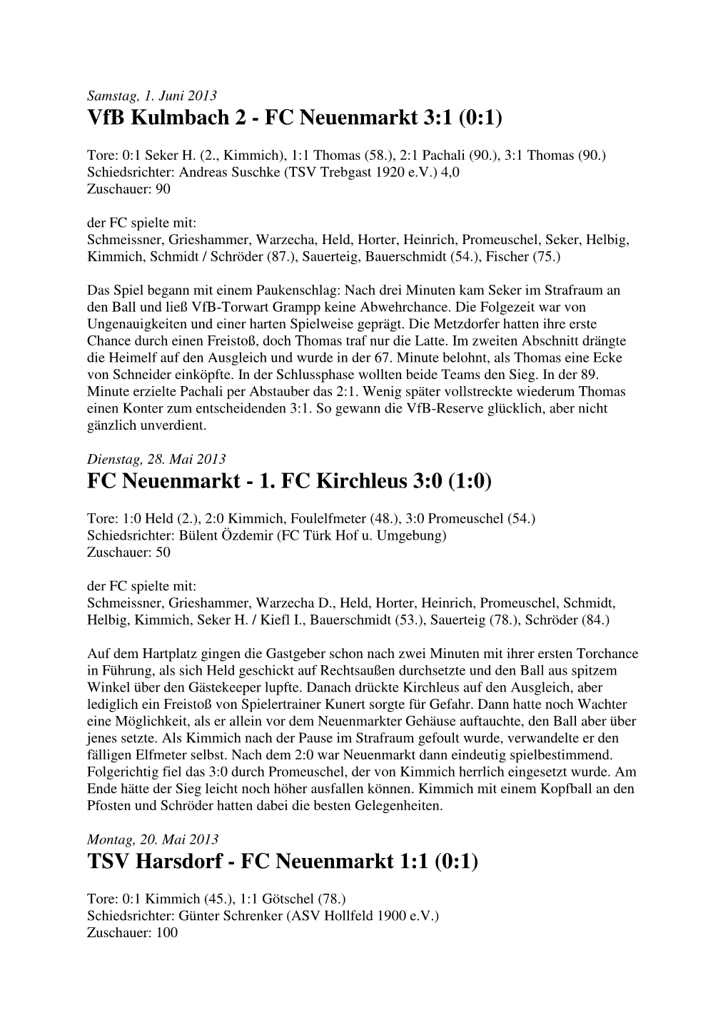 Spielberichte FC1 2012-2013