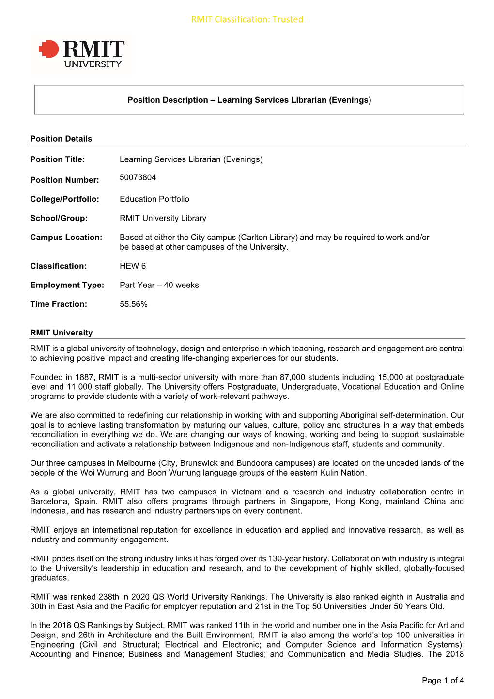 Position Title: Learning Services Librarian (Evenings)