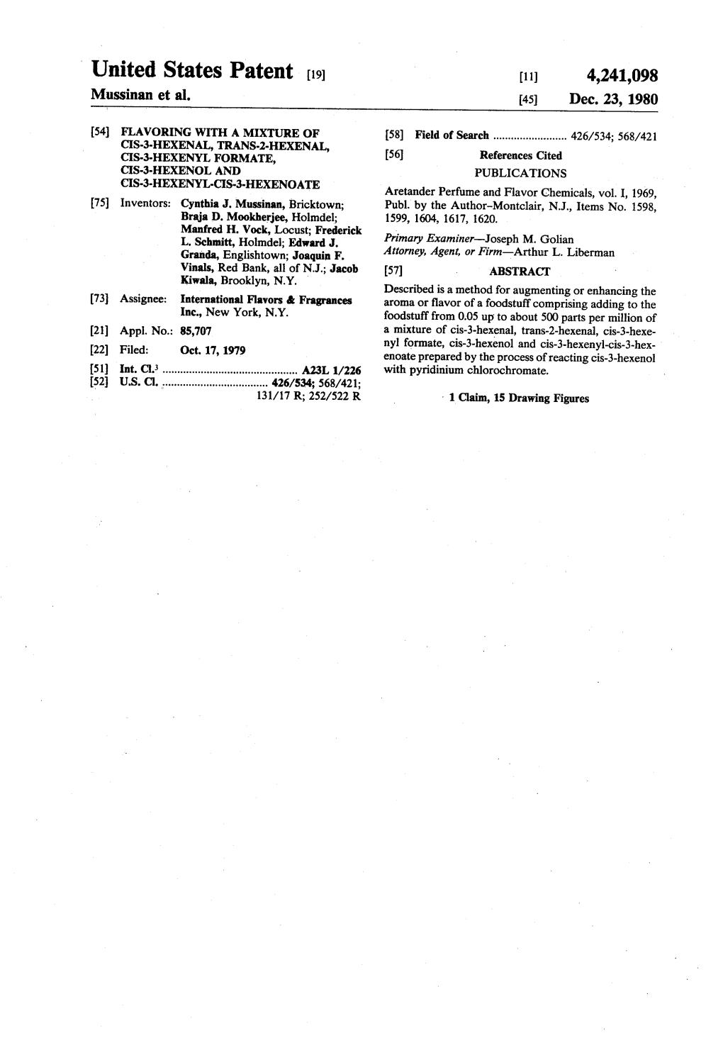 ' United States Patent 1191 [11] 4,241,098 Mussinan Et Al