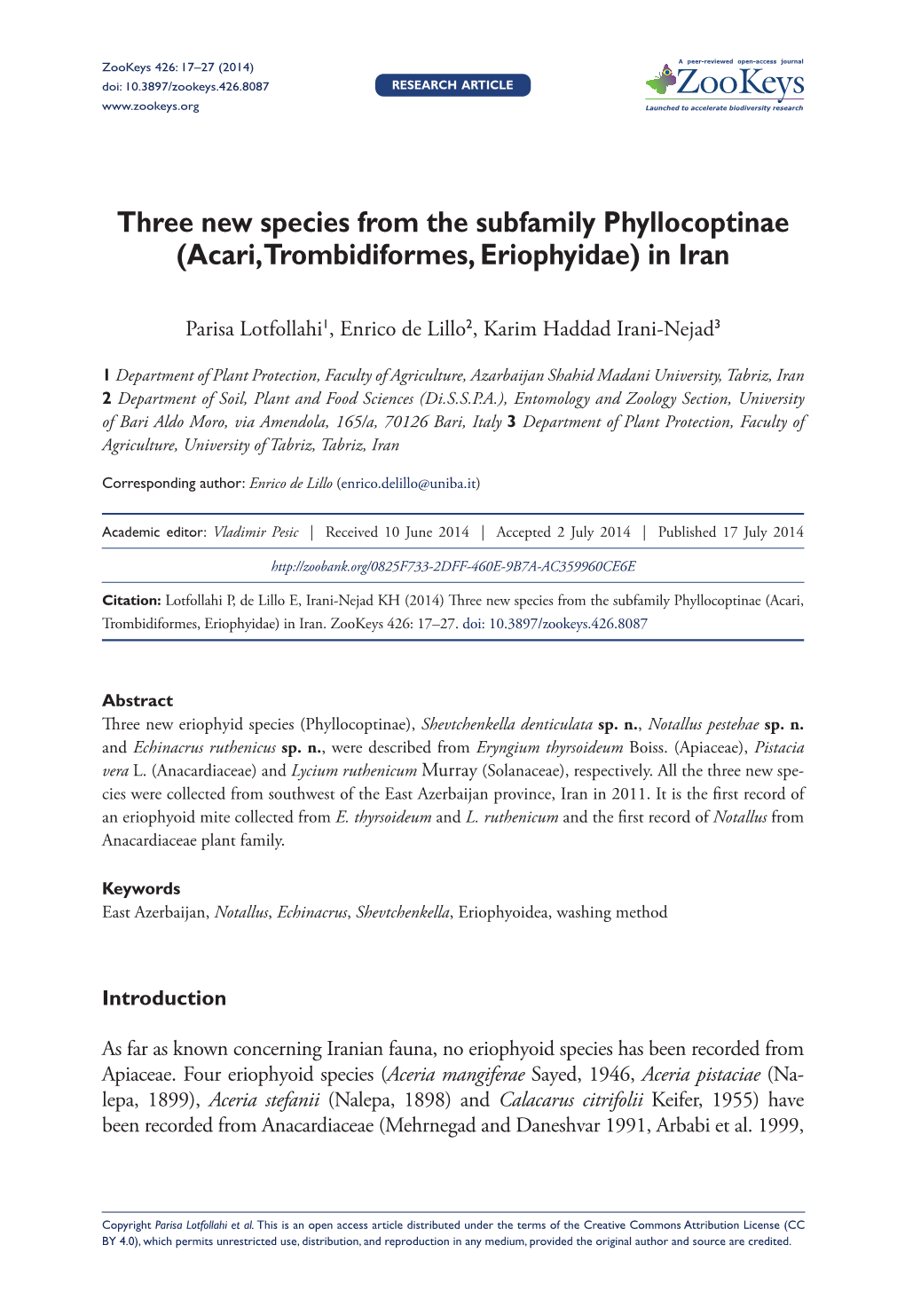 Acari, Trombidiformes, Eriophyidae) in Iran