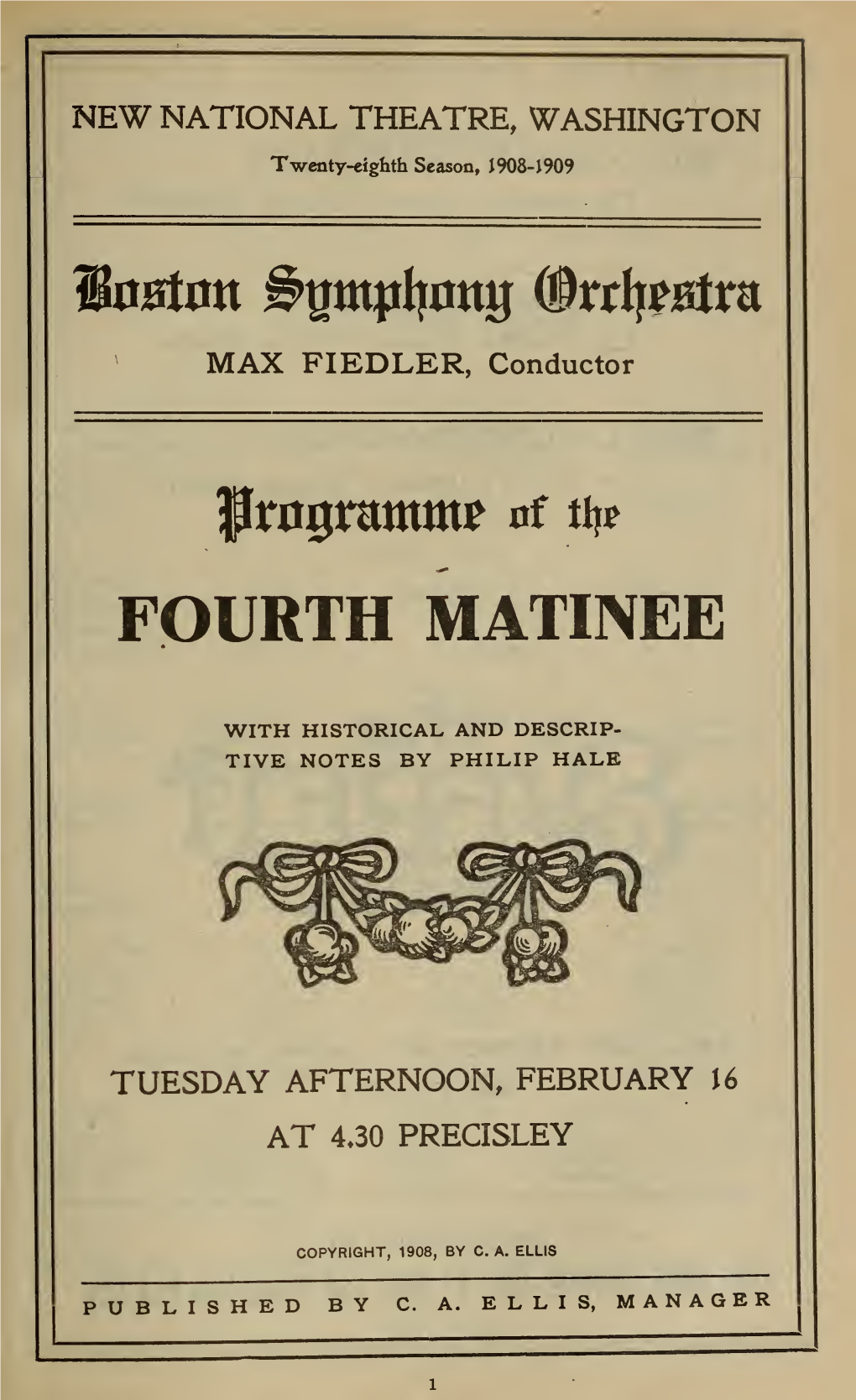 Boston Symphony Orchestra Concert Programs, Season 28,1908-1909, Trip