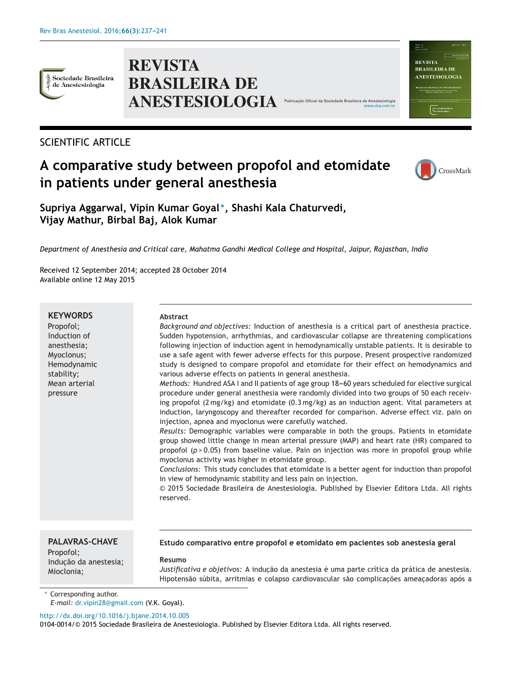 A Comparative Study Between Propofol and Etomidate in Patients