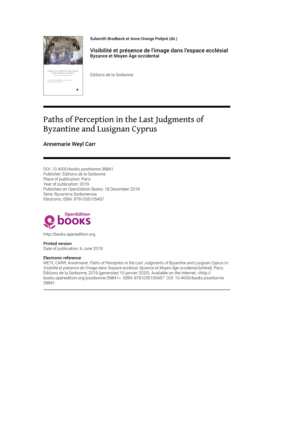 Paths of Perception in the Last Judgments of Byzantine and Lusignan Cyprus