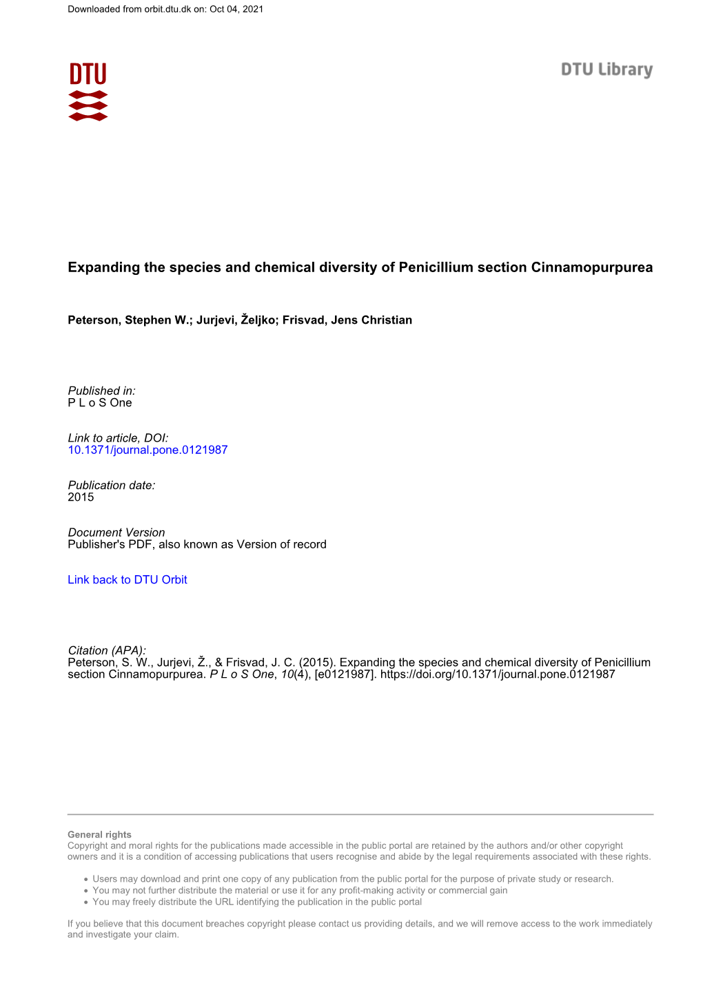 Expanding the Species and Chemical Diversity of Penicillium Section Cinnamopurpurea