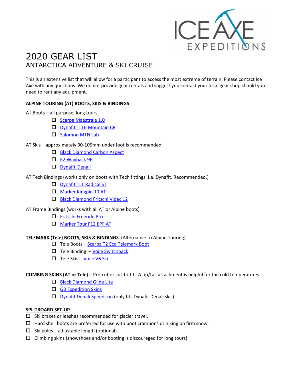 Antarctica Ski Gear List | Ice Axe Expeditions