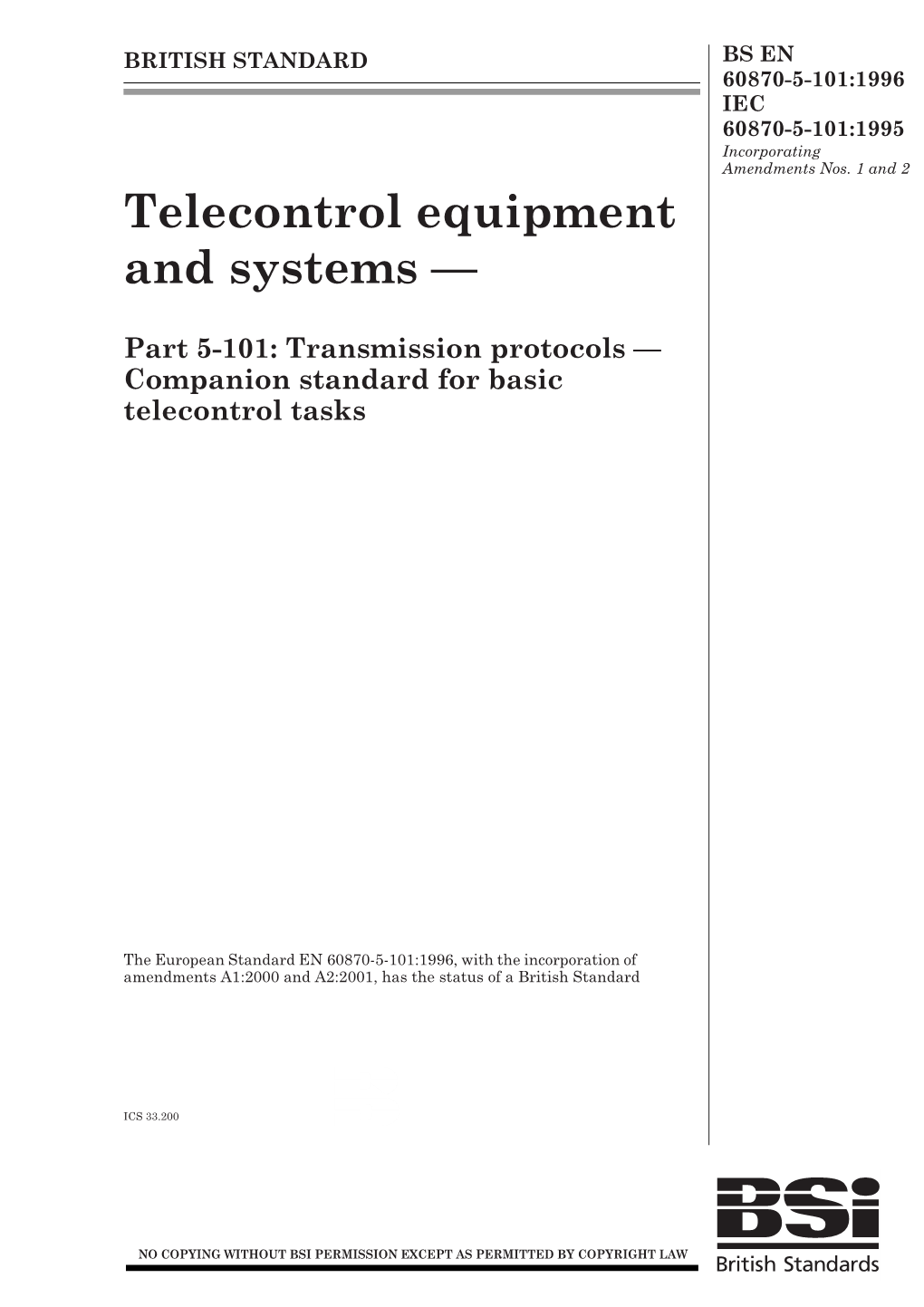 Telecontrol Equipment and Systems —