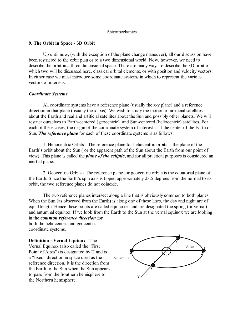 9. Orbit in Space and Coordinate Systems