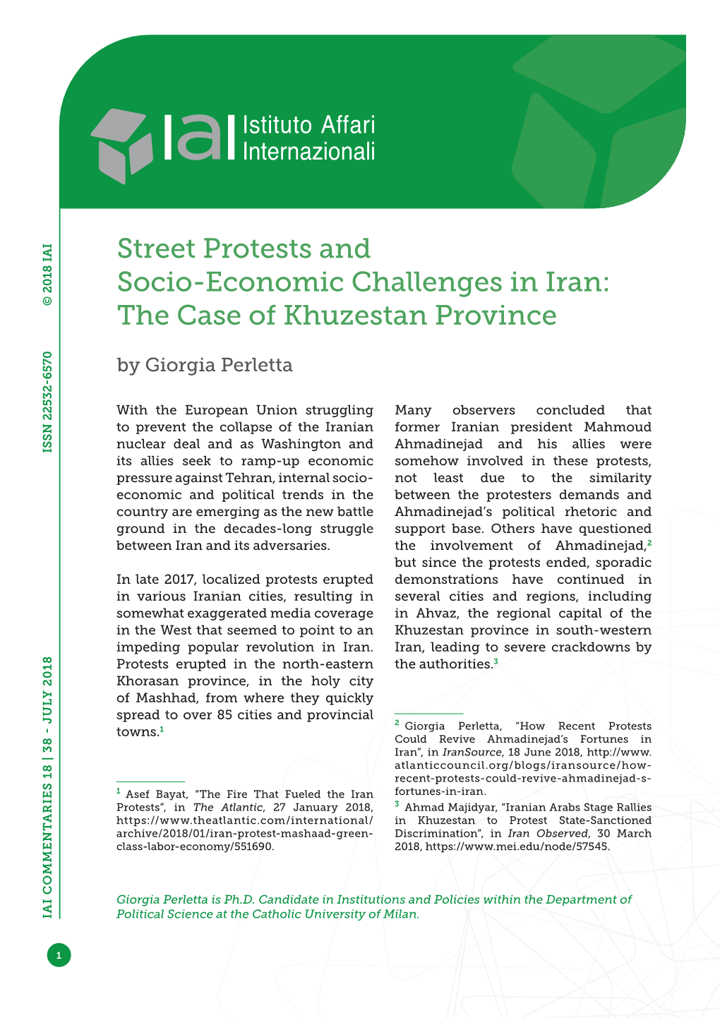 Street Protests and Socio-Economic Challenges in Iran: the Case of Khuzestan Province