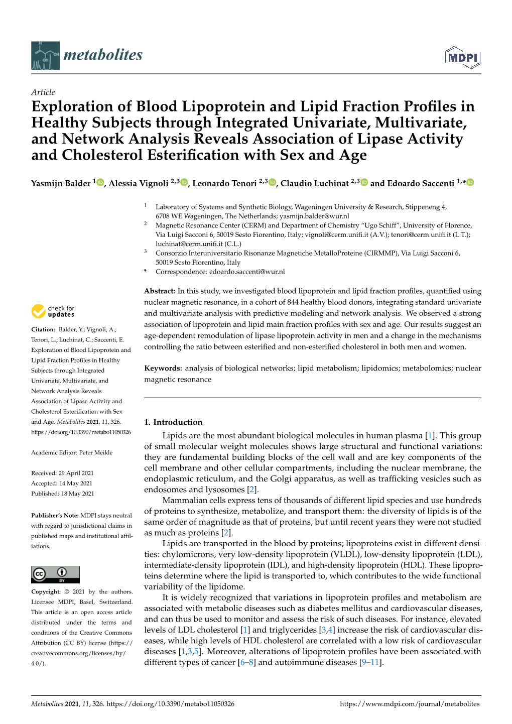 Exploration of Blood Lipoprotein and Lipid Fraction Profiles in Healthy Subjects Through Integrated Univariate, Multivariate, An