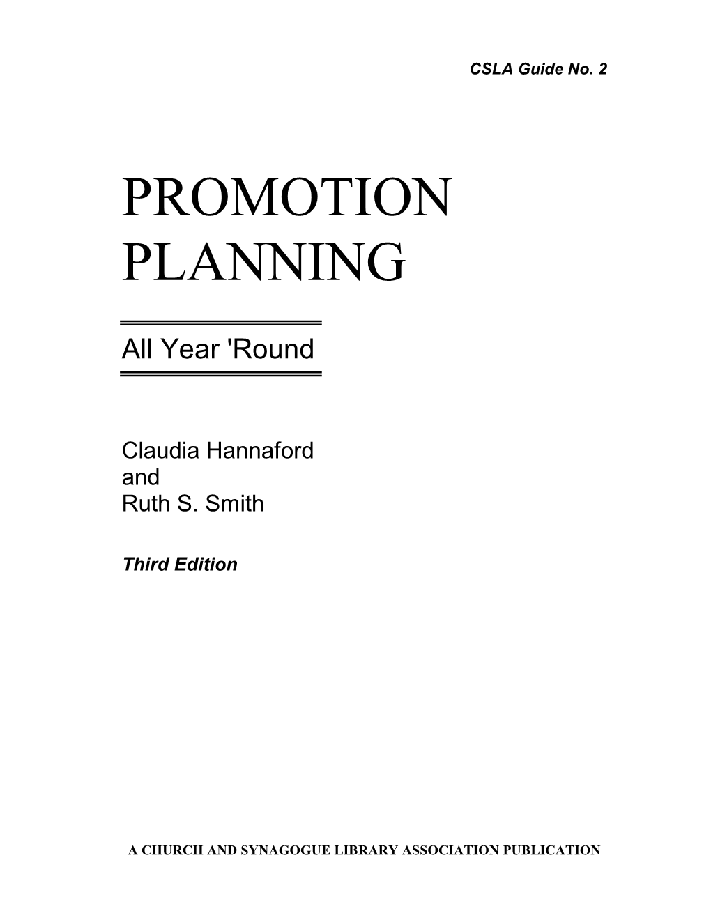 Promotion Planning