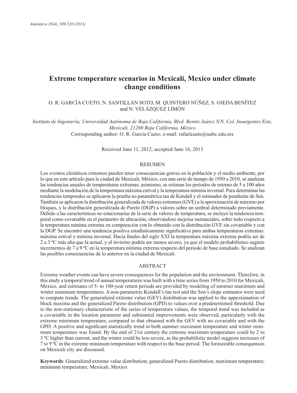 Extreme Temperature Scenarios in Mexicali, Mexico Under Climate Change Conditions