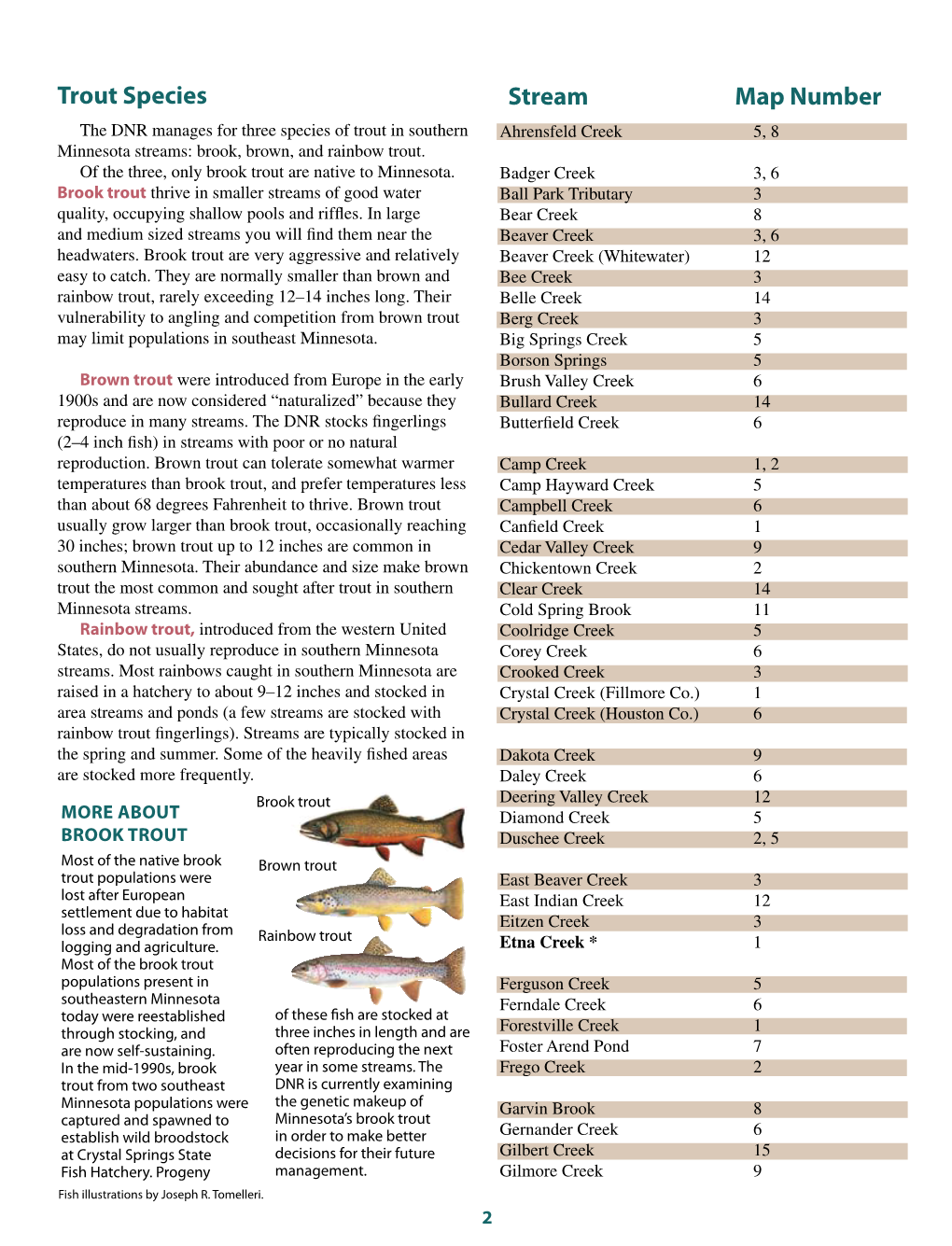 South East Minnesota Trout Streem Map Index