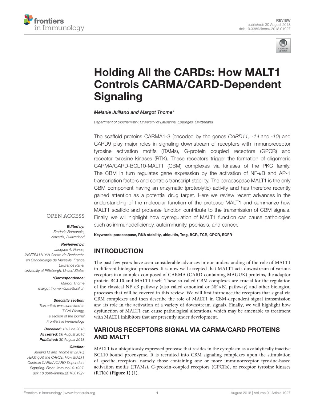 How MALT1 Controls CARMA/CARD-Dependent Signaling