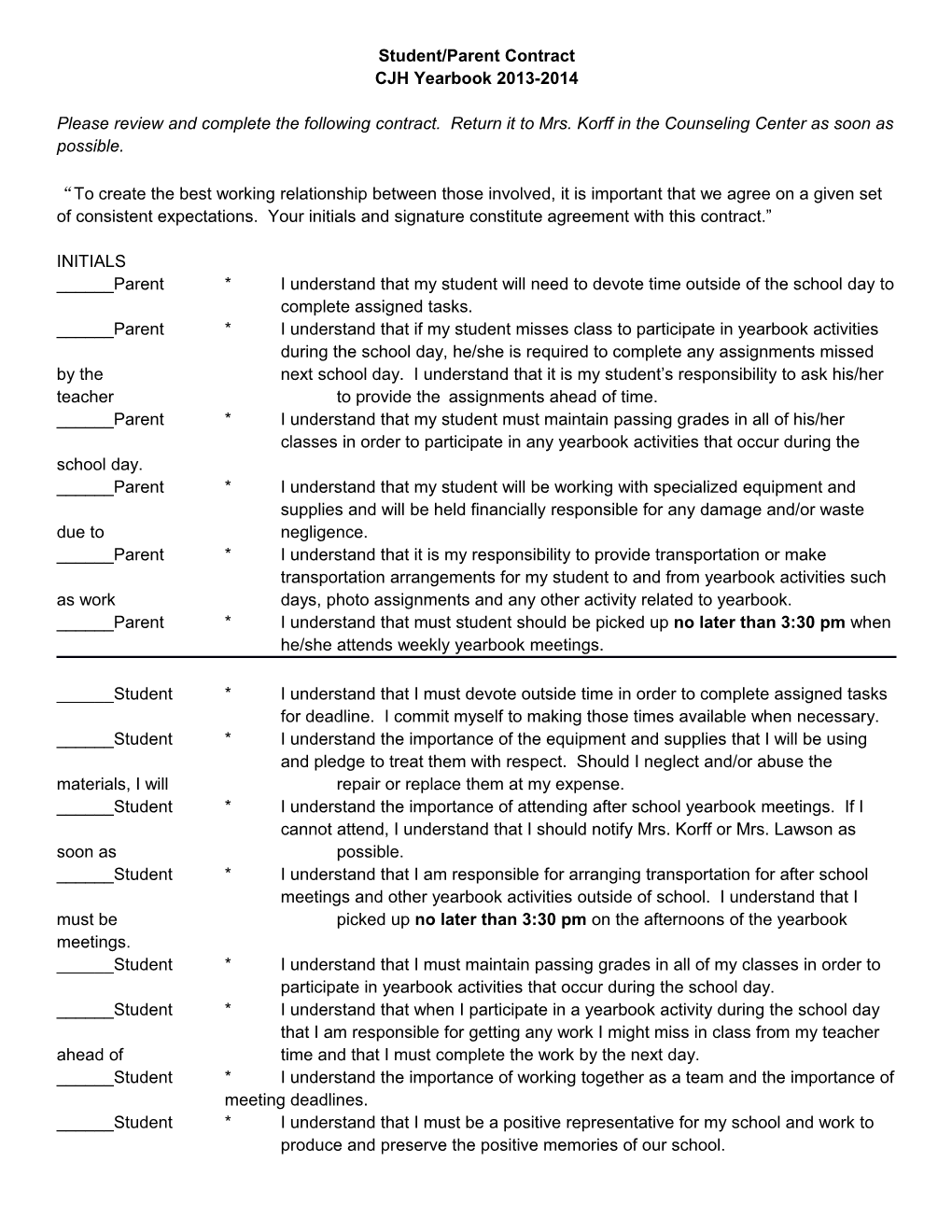 Student/Parent Contract