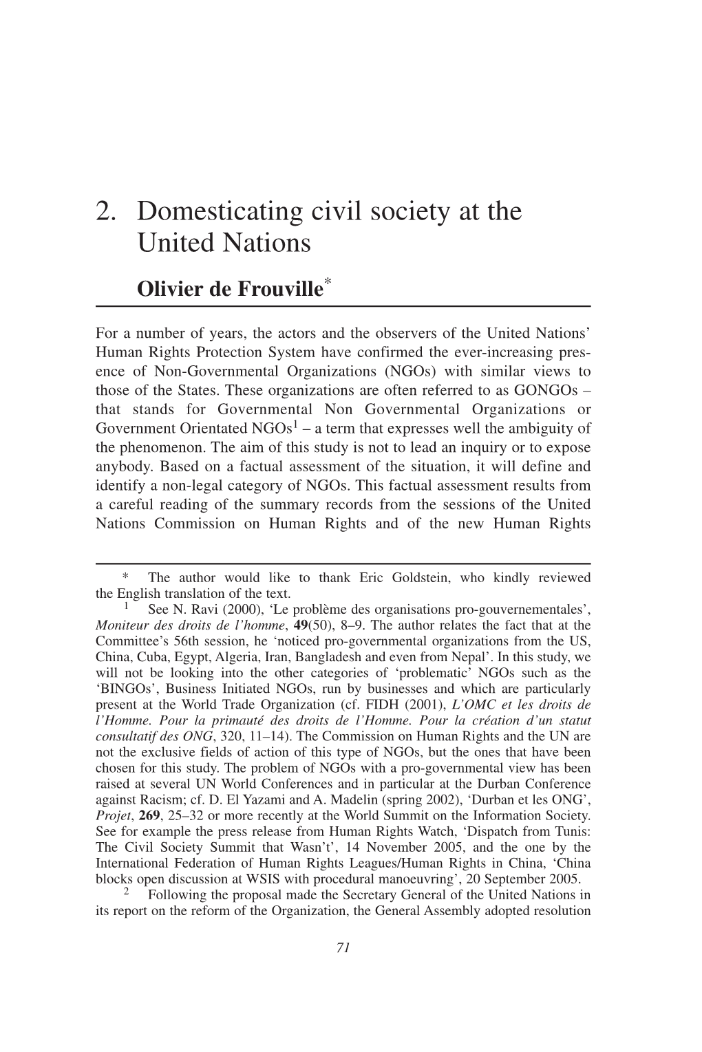 2. Domesticating Civil Society at the United Nations Olivier De Frouville*