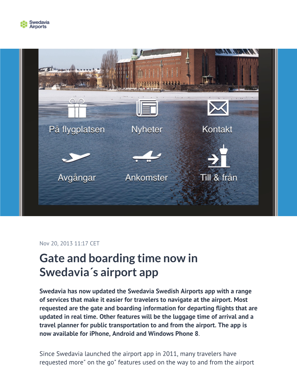 Gate and Boarding Time Now in Swedavia´S Airport App