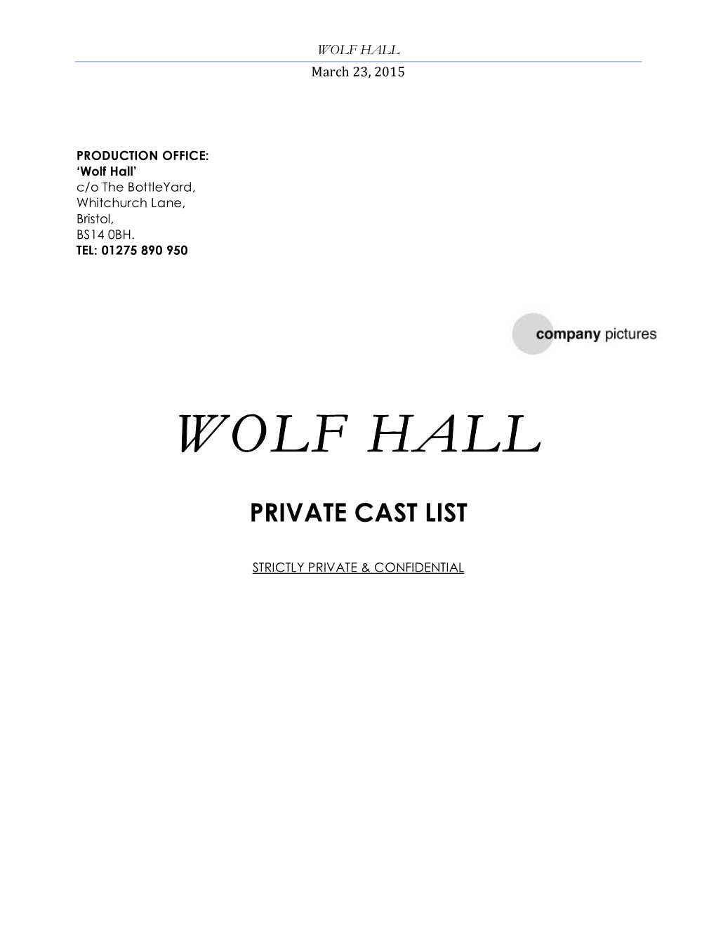 WOLF HALL March 23, 2015