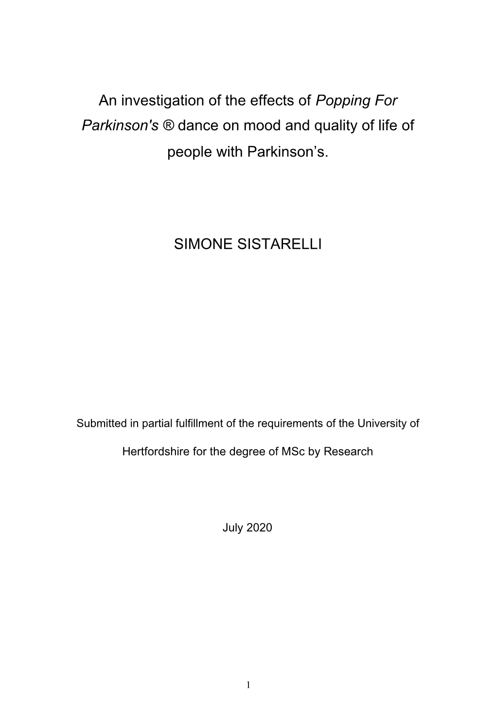 An Investigation of the Effects of Popping for Parkinson's ® Dance