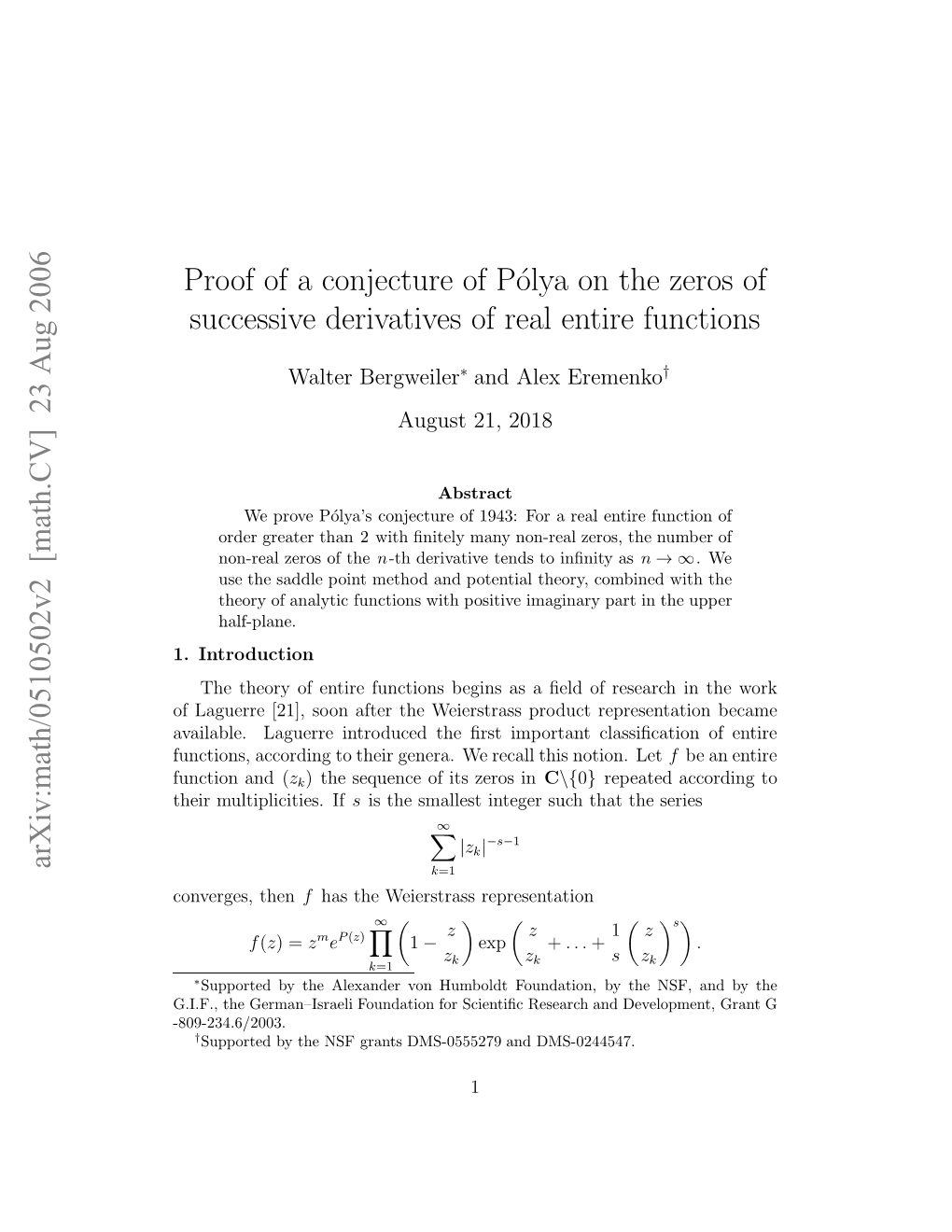 Proof of a Conjecture of Pólya on the Zeros of Successive Derivatives Of