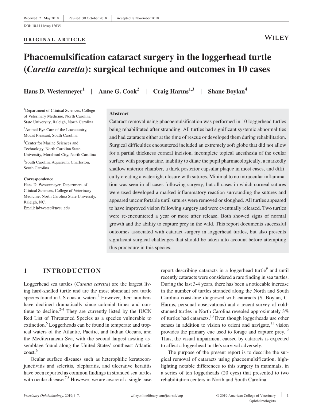 Phacoemulsification Cataract Surgery in the Loggerhead Turtle (Caretta Caretta): Surgical Technique and Outcomes in 10 Cases