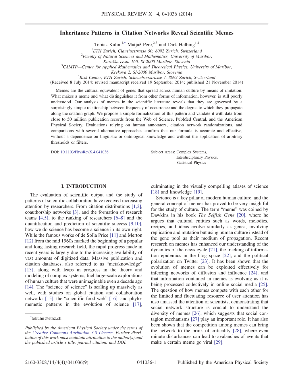 Inheritance Patterns in Citation Networks Reveal Scientific Memes