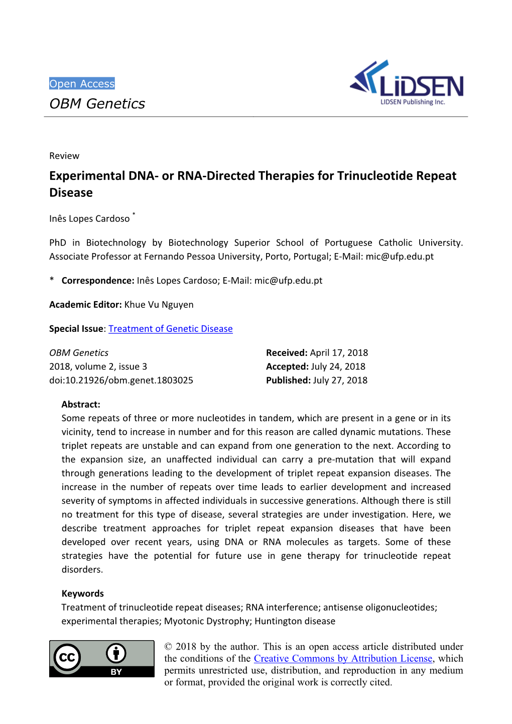 OBM Genetics Experimental DNA- Or RNA-Directed Therapies For