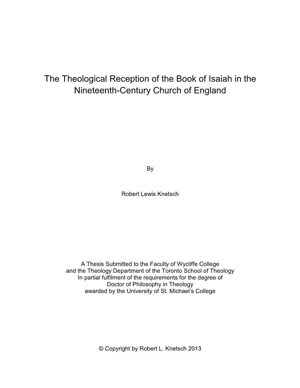 The Theological Reception of the Book of Isaiah in the Nineteenth-Century Church of England