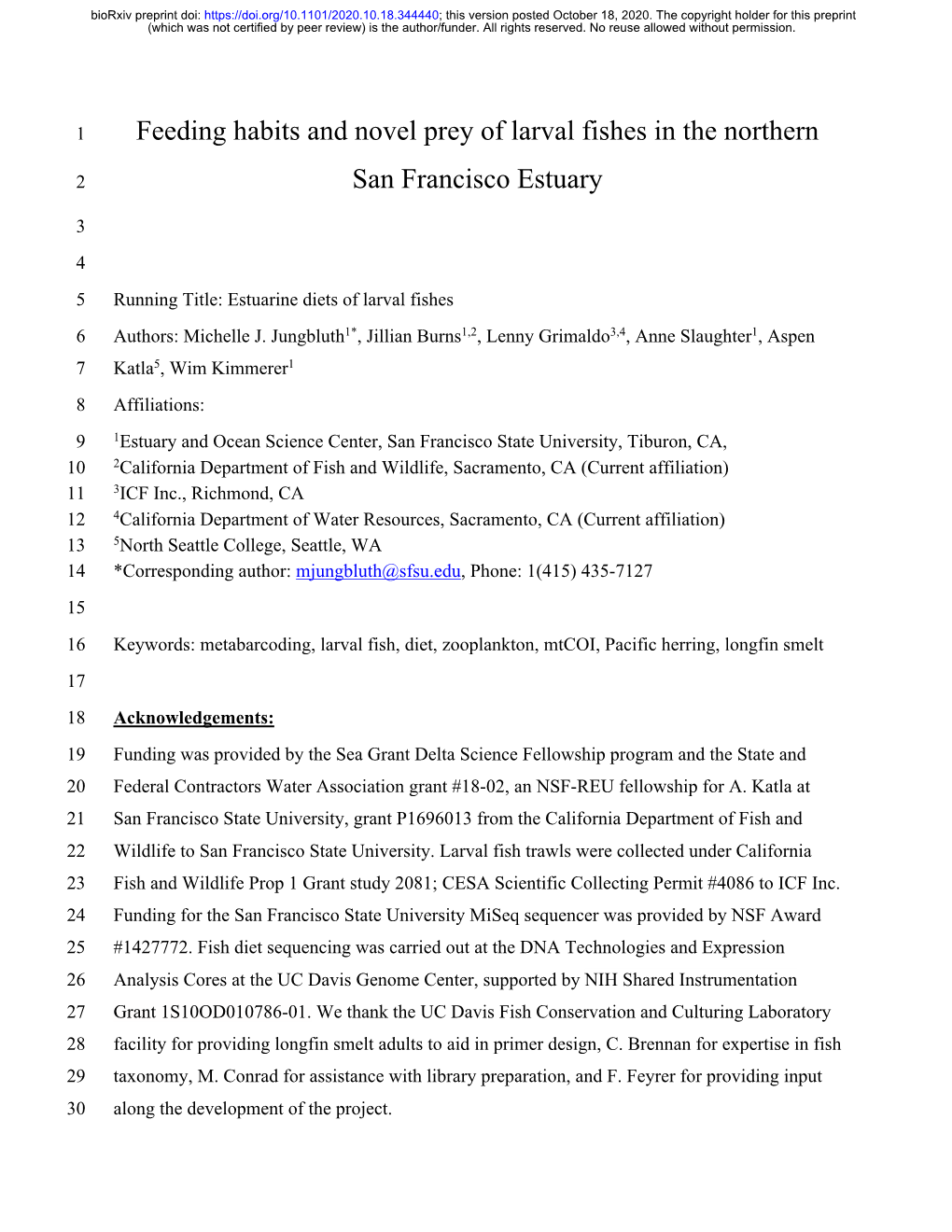 Feeding Habits and Novel Prey of Larval Fishes in the Northern San Francisco Estuary