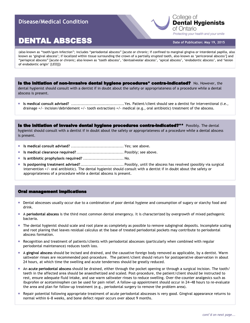 CDHO Factsheet Dental Abscess