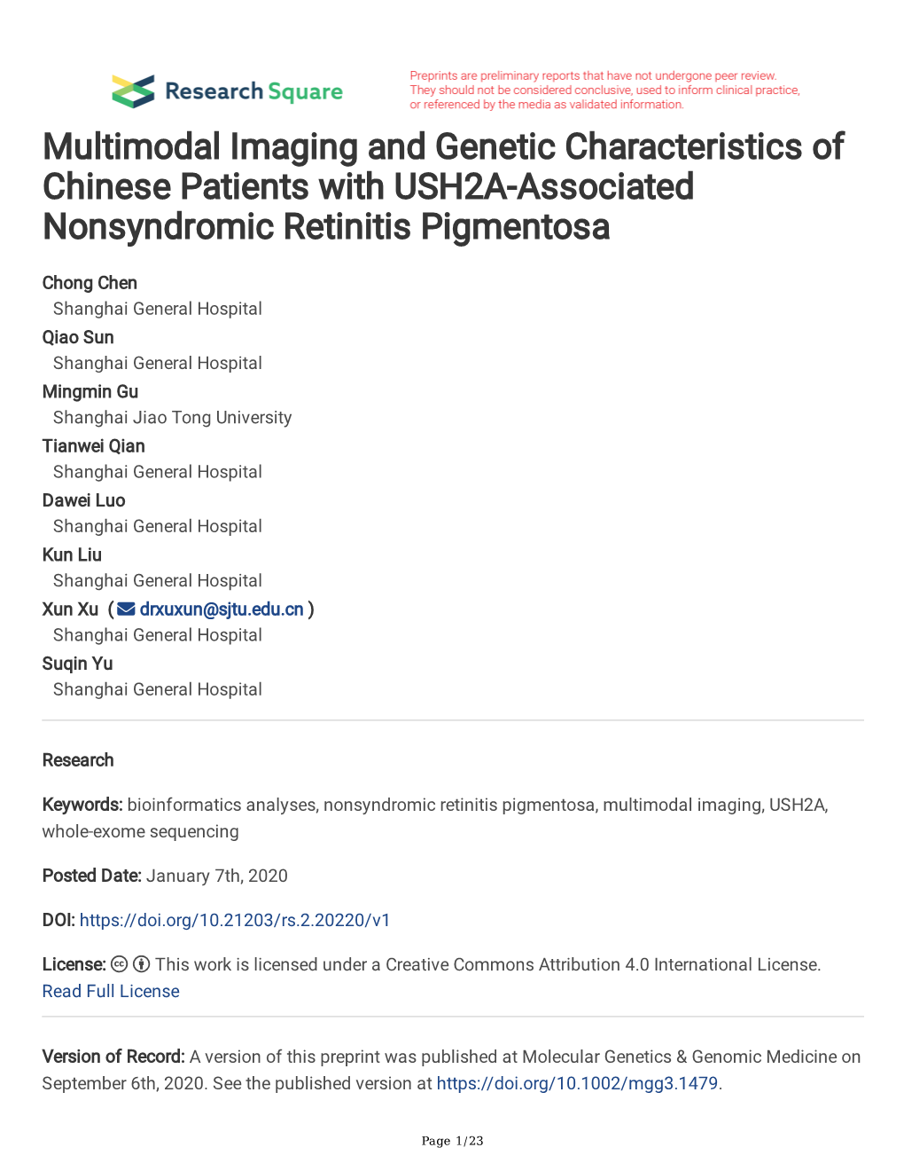 Multimodal Imaging and Genetic Characteristics of Chinese Patients with USH2A-Associated Nonsyndromic Retinitis Pigmentosa