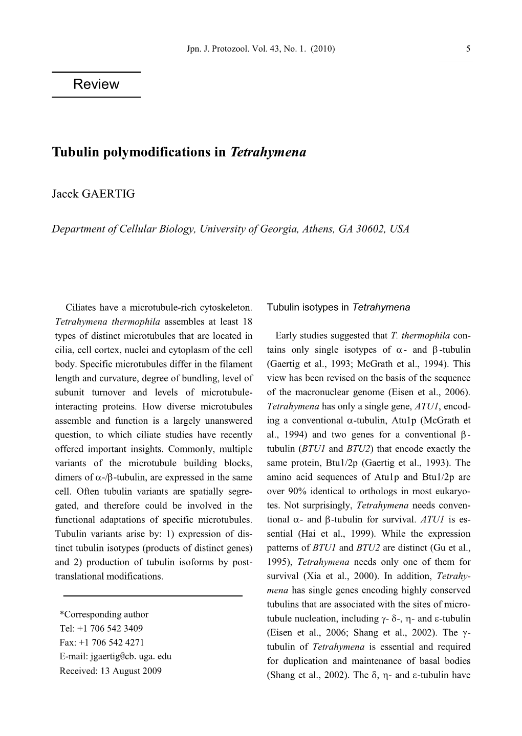 Tubulin Polymodifications in Tetrahymena Review