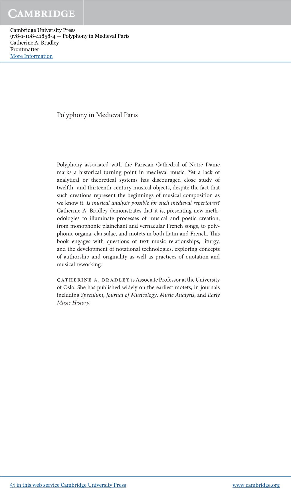 Polyphony in Medieval Paris Catherine A