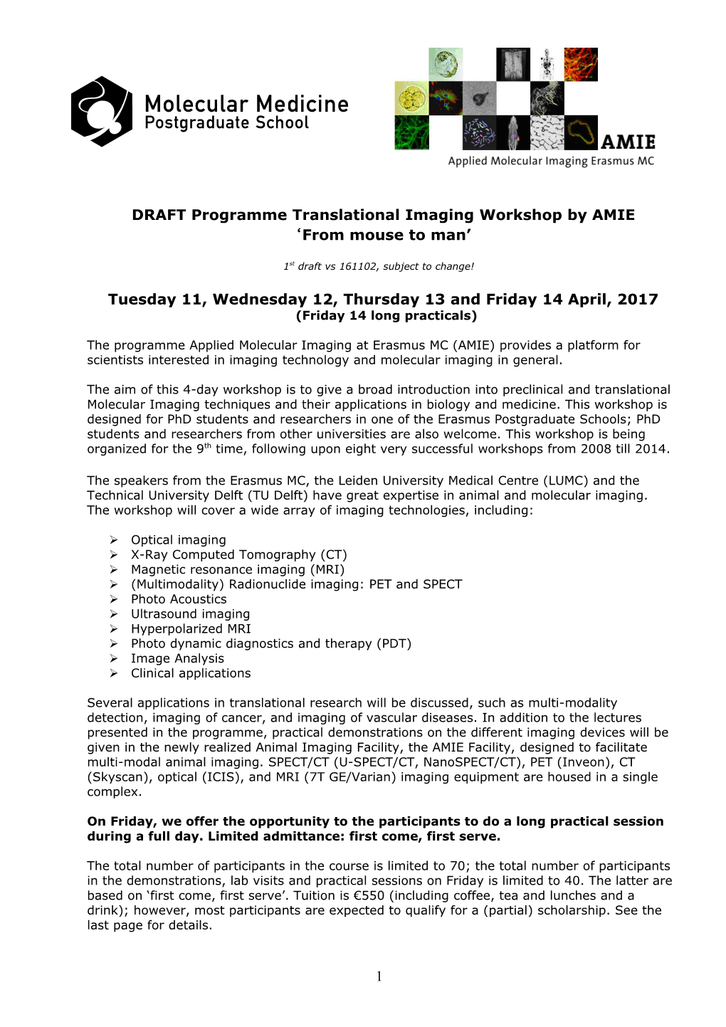 DRAFT Programme Translational Imaging Workshop by AMIE
