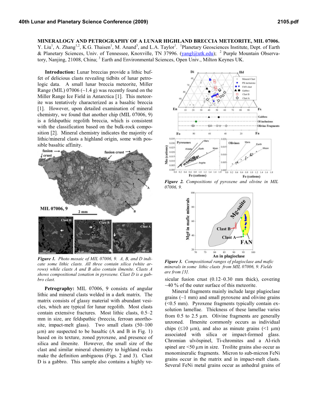 Mineralogy and Petrography of a Lunar Highland Breccia Meteorite, Mil 07006