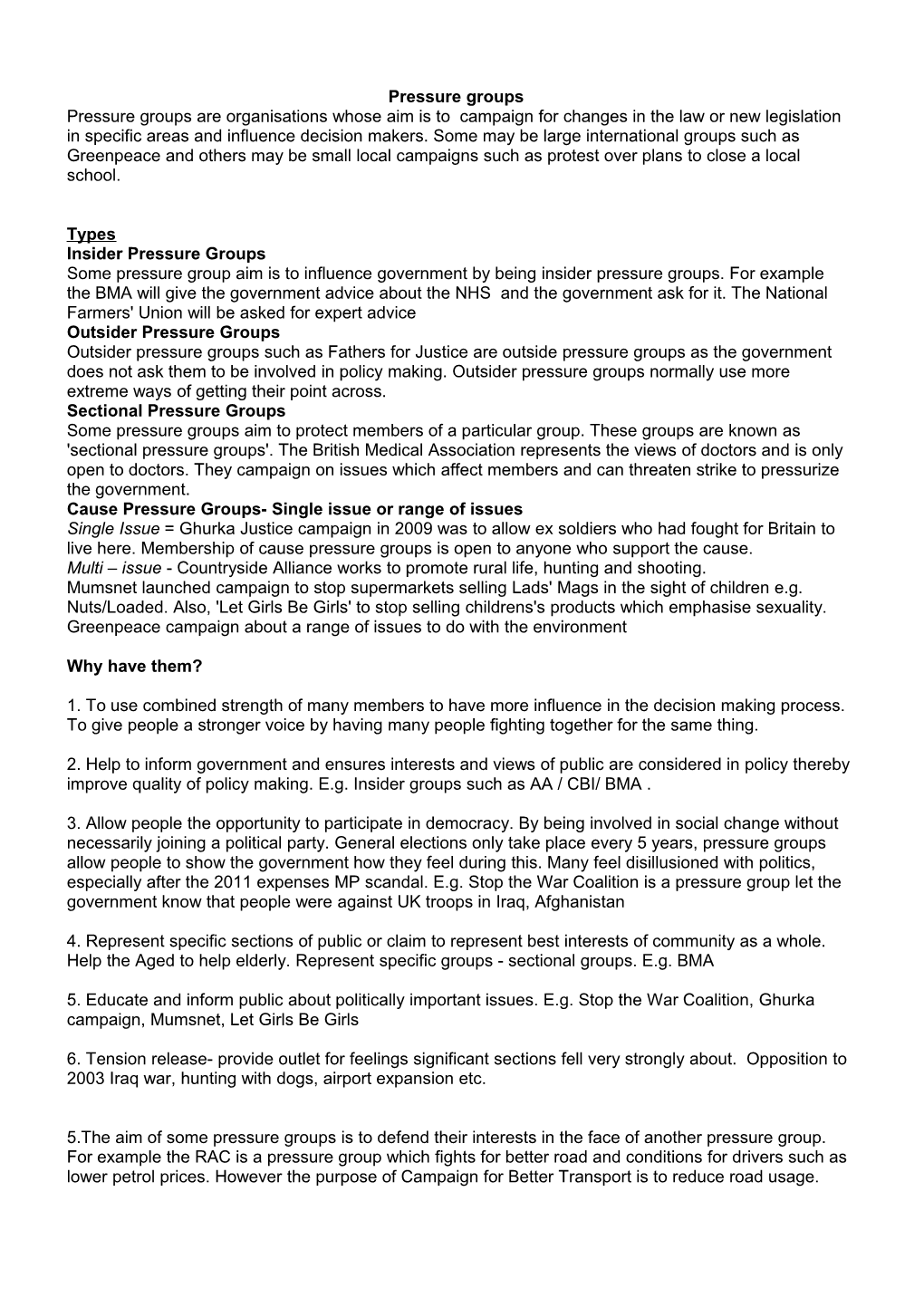 Describe in Detail the Methods Used by Pressure Groups to Achieve Their Aims