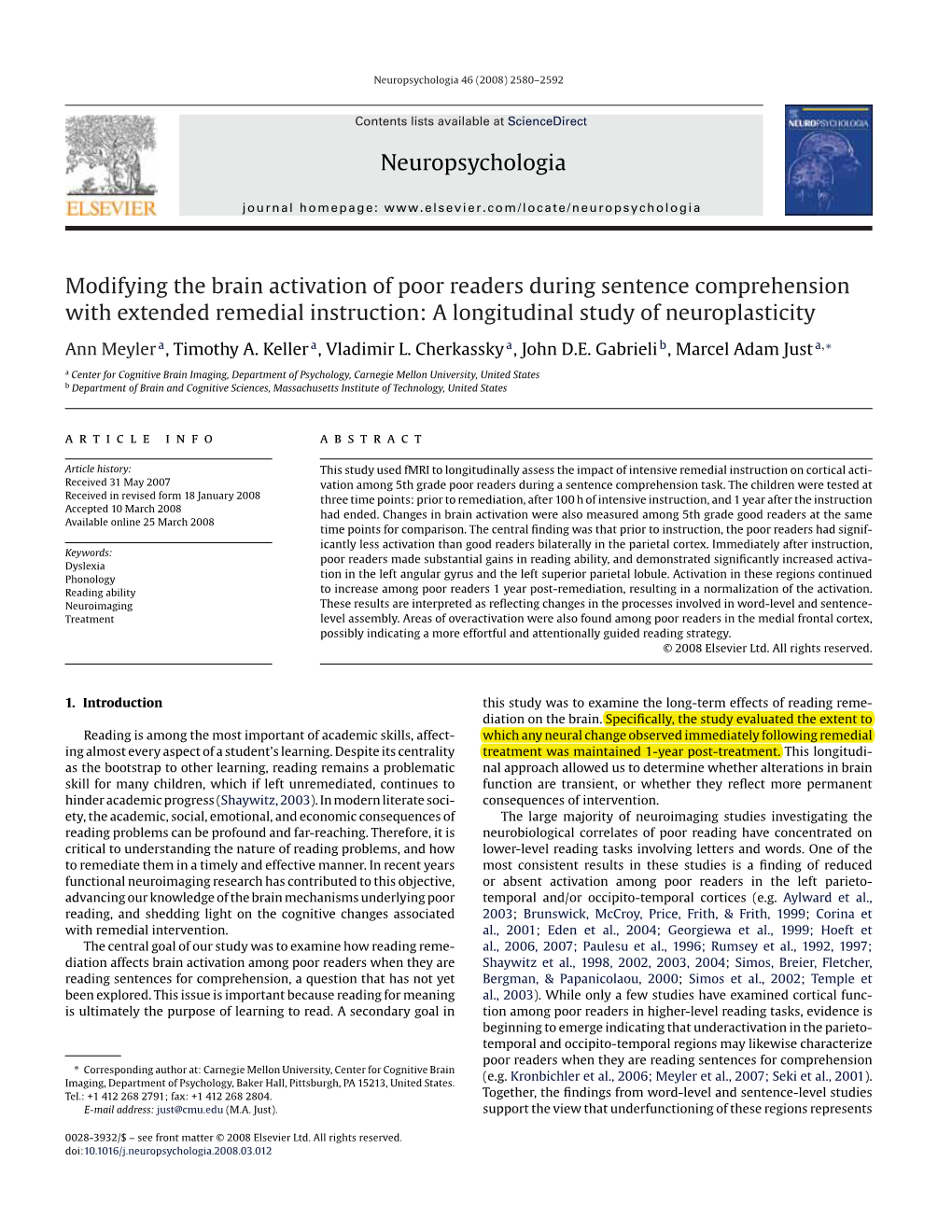 A Longitudinal Study of Neuroplasticity